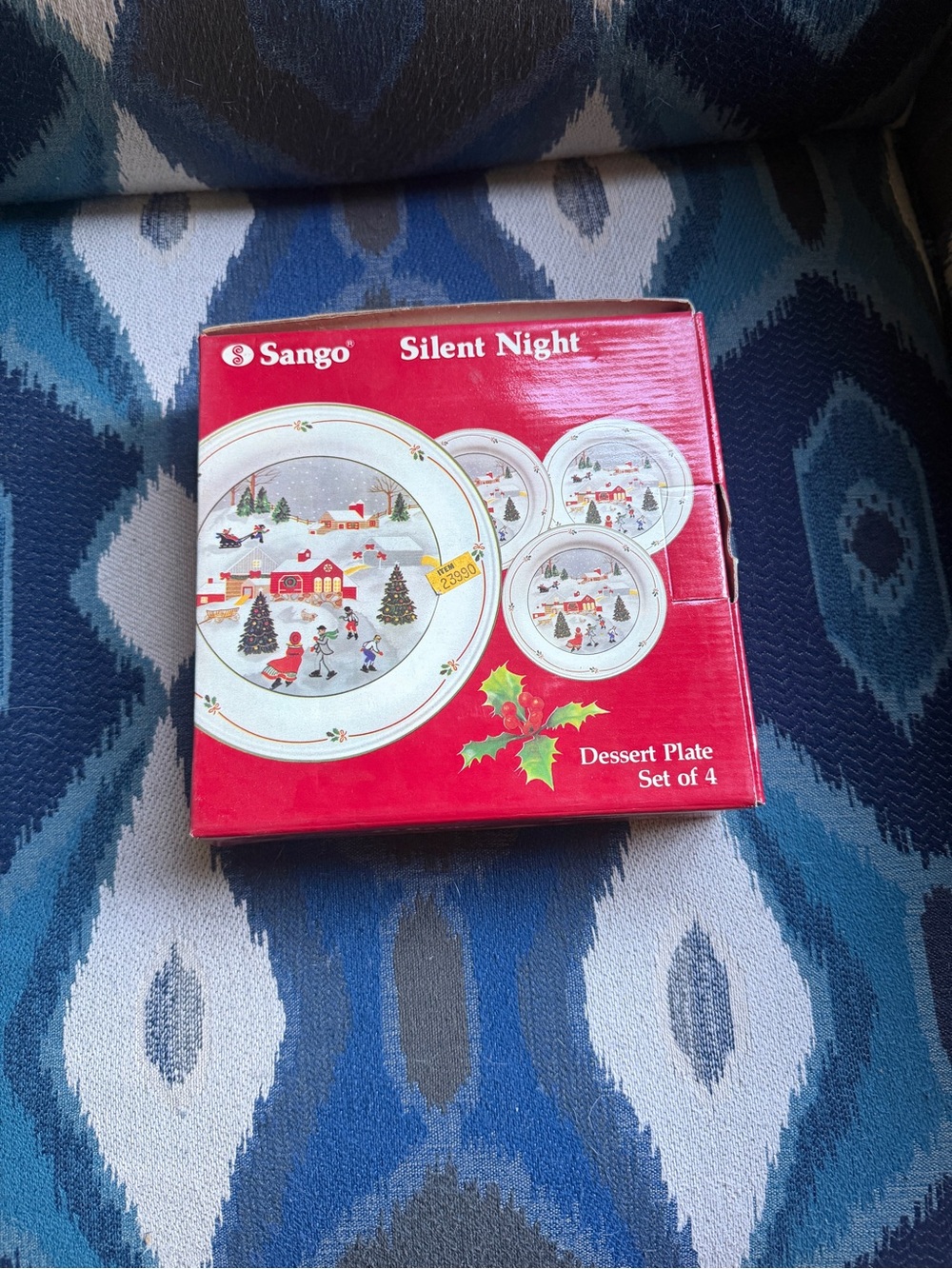 Sango Silent Night Holiday Dessert Plates - White with Red Box Artwork